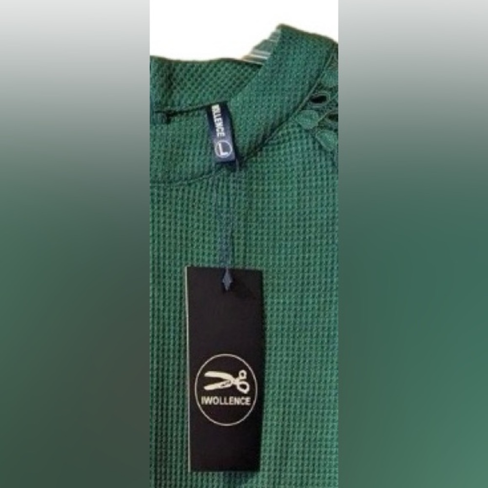 Iwollence Emereld Green Long Sleeve Waffle Blouse Lace Sleeves NWT! Small - Picture 8 of 9